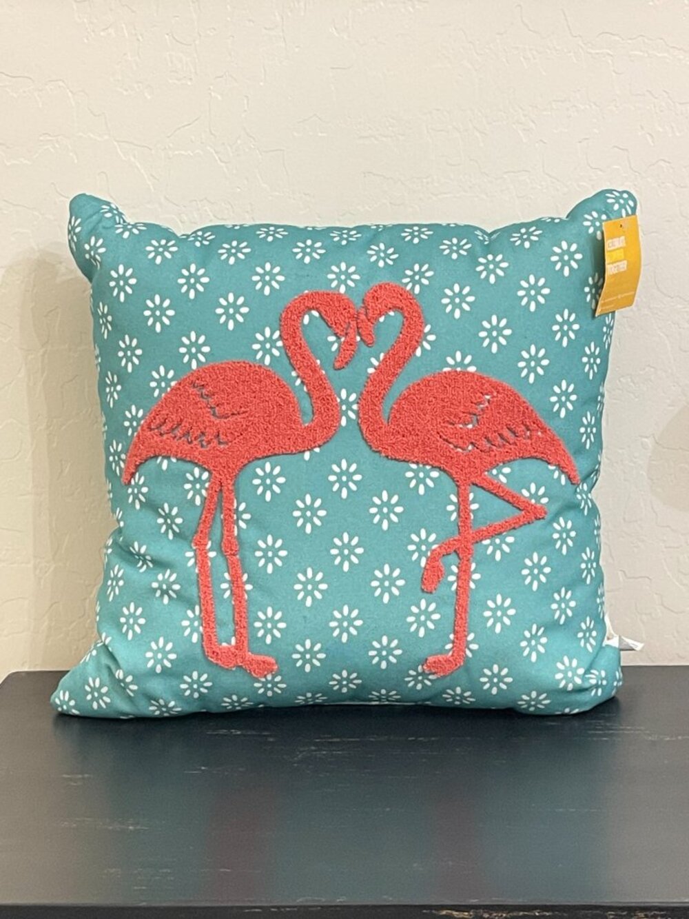 New Pink Flamingo Blue Pillow Square NWT Indoor Outdoor